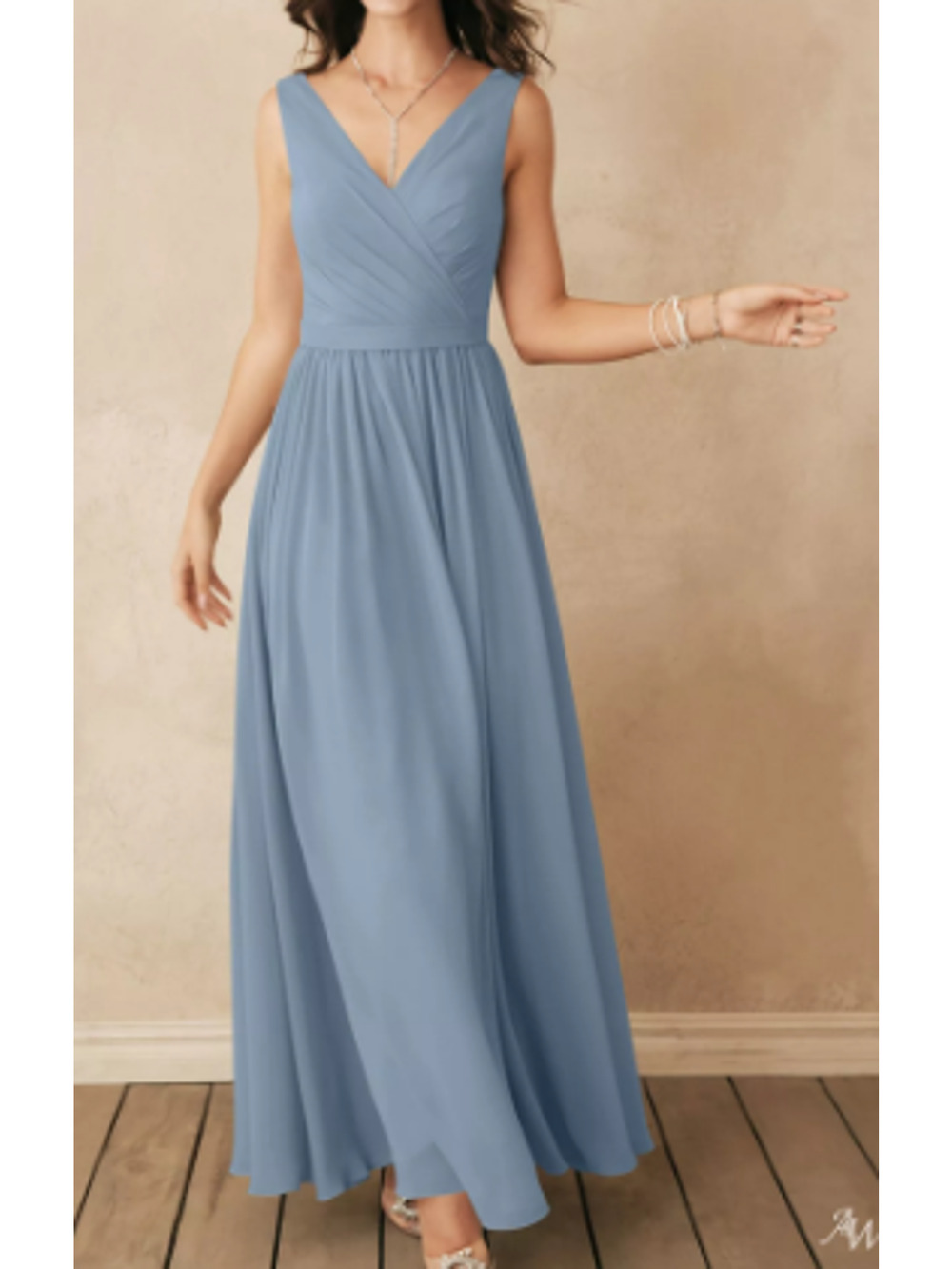 AW BRIDAL sz 4 S light dusty blue chiffon Gwyneth bridesmaid maxi dress NEW 0B2